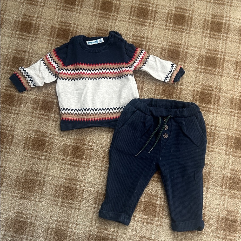 Mayoral Navy and Beige Zigzag Baby Sweater